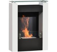 Cheminée bioéthanol design contemporain - étagère, pare-feu verre trempé 6 mm - brûleur 1,5 L - contrôle de flamme et manche inclus - acier noir