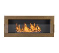 Cheminee bioethanol dorée de 90 cm avec verre. Cheminée bio éthanol murale.