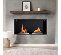 Cheminée bioéthanol encastrable acier inoxydable 110 cm double brûleur 2x0 9 L chauffe 25-30 m² gris métal