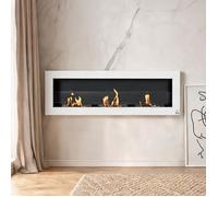 Cheminée bioéthanol encastrable murale 120 cm, acier blanc, 3 brûleurs, salon ou bureau