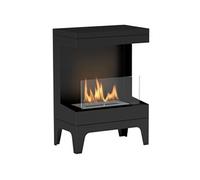 Cheminée bioéthanol sur pied - 0,9L - 38 x 22 x 54 cm - acier inox. noir verre trempé Noir G