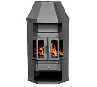 Cheminée d'angle Victoria Panama2 EEK A avec portes battantes, gris fonte, résistant à feu continu - 9 kW