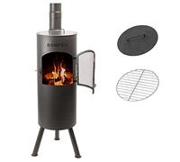 Cheminée de Jardin BonGiano LP Noir BonFeu 30x30x153 cm - Grille de Barbecue - Couvercle - Tisonnier et Pare-Étincelles - Brasero pour Jardin