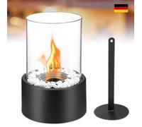 Cheminée de table bioéthanol LILIIN - Portable avec pierres décoratives - Noir