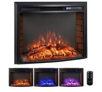 Cheminée Électrique 1500W COSTWAY Effet de Flamme 3D-3 Couleurs Ambiance-Température Luminosité Réglable-Minuterie 6H-Encastrable