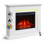 BALDERIA cheminée électrique autoportante Finn|Foyer électrique sur Pieds avec Effet de Flammes 3D|Chauffage 2000W, éclairage LED|Cheminée de Sol avec télécommande, minuteur & Thermostat| Blanc