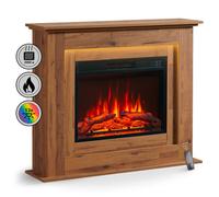 BALDERIA Finn Cheminée électrique sur pied avec chauffage 2000 W Effet flamme 3D réaliste Éclairage d'ambiance Télécommande Minuterie Thermostat Chêne foncé