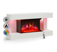 BALDERIA Cheminée murale électrique Ida avec effet flamme 3D | Chauffage électrique 1800 W | avec télécommande, contrôle de démarrage, minuterie et thermostat | Blanc