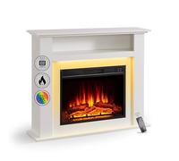 Cheminée électrique BALDERIA Liora - Cheminée électrique avec Compartiment de Rangement, Effet Flamme 3D, éclairage d’Ambiance LED, Chauffage 2000W, minuterie, Thermostat, télécommande - Liora Blanc