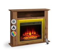 Cheminée électrique BALDERIA Liora - Cheminée électrique avec Compartiment de Rangement, Effet Flamme 3D, éclairage d’Ambiance LED, Chauffage 2000W, minuterie, Thermostat, télécommande - chêne foncé