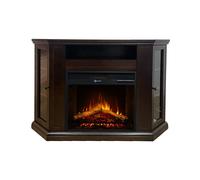 Cheminée électrique cheminée d'angle au sol MADISON en bois de noyer L126 x P78 x H83