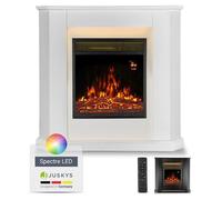 Juskys Cheminée électrique 1000/2000W avec Chauffage, cheminée, Effet Flamme, télécommande, éclairage LED et minuterie - Cheminée électrique d'angle (Blanc)(96x57x94cm)
