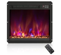 Cheminée Électrique Encastré 1500W 18"" COSTWAY-Télécommande-Minuterie 9H-8 Couleur de Flamme,6 Lit de Braises-Thermostat Réglable