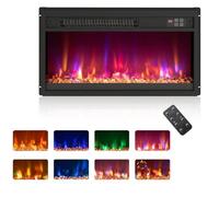 Cheminée Électrique Encastré 1500W 23"" COSTWAY-Télécommande-Minuterie 9H-8 Couleur de Flamme,6 Lit de Braises-Thermostat Réglable