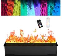 Cheminée électrique, flamme vapeur d'eau 3D, acier inoxydable brossé, écran LCD, télécommande, réglage de la flamme, 100 cm