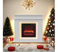 Cheminée électrique grande taille 2000 W effet flammes LED minuteur température luminosité réglable télécommande fournie blanc