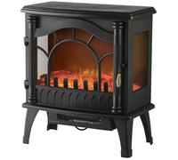 HOMCOM Cheminée Électrique Effet Flamme LED 2000W Thermostat Réglable Noir | Cheminée Décorative, 2 Niveaux de Chauffage, 3 Fenêtres d'Observation, Protection contre la Surchauffe, 15-30 m²