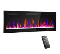 Cheminée électrique - HOMCOM - mural/encastrable - 900W/1800W - effet flamme 12 couleurs 5 luminosités - acier - 127x9,4x47cm -