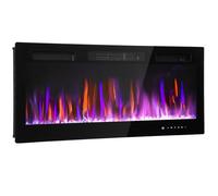 Cheminée électrique - HOMCOM - mural ou encastrable - 900W/1800W - effet flamme à 5 luminosités - acier - 106,7x9,4x47cm - noir