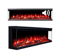 Cheminée Électrique LED Unique Pro 140 Encastrable/Murale, avec Audio, avec Effets de Flammes Réalistes, Son Intégré, Compatible Alexa, Noir + Fonction de Chauffage (140x39x20) AFLAMO
