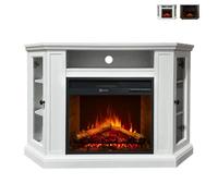 Cheminée électrique - Madison - Angle au sol - Bois Blanc - 900/1800 W - Télécommande incluse