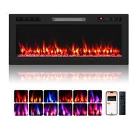 Cheminée Électrique Mural/Encastré Contrôle Vocal/APP/Télécommande COSTWAY-750W/1500W-12 Couleurs Flamme et Braises-Minuterie 12H