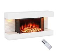 Cheminée Électrique Murale 3 Côtés avec Manteau Flottant COSTWAY 1500W-Lumières LED-Télécommande Minuterie-12 Couleurs de Flamme