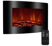 Cheminee electrique murale, effet flammes LED réaliste, chauffage 2000W, galbée noire, Télécommande, Thermostat, économie d'energie