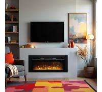 Cheminée électrique Murale ElectricSun Paula Petite Verre Noir, Montage Murale, au Sol ou encastrable L122xH45x16cm, Flamme aux 10 Couleurs