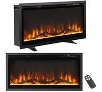 Cheminée Électrique Murale/Encastrable 91,5 CM 750W/1500W COSTWAY-9 Effets de Flamme 5 Luminosité Réglables-Télécommande,Minuterie