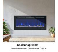 Cheminée électrique - Murale et encastrable - 12 effets de flammes - 900/1800W avec thermostat - Ensemble cristal et bois