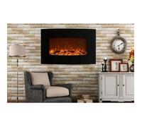 Cheminée électrique Murale Noire Galbée 90 cm, Effet flammes LED, Chauffage 2000W avec Thermostat, Télécommande