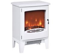HOMCOM Cheminée électrique poêle Style néo-rétro 900-1800 W Simulation Flammes LED luminosité réglable Porte Verre trempé Acier ABS Blanc