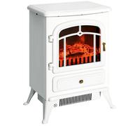 Cheminée électrique poêle Style rétro HOMCOM - Blanc - Effet de Flamme LED - Thermostat 950-1850 W