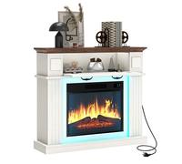 Cheminée Électrique YITAHOME 38 Pouces - Flammes 3D Réalistes - 2000W - LED 24 Couleurs - Télécommande - Rangement - Blanc/Noyer