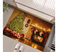 Cheminée en Forme Sapin Noël Paillasson D'Entrée Discret Absorbant - 60 X 90 Cm - Antidérapant - Rétro Et Chaleureux Tapis De Sol pour Entrée d'animaux Domestiques, Cuisine, Salle De Bain - Jaune