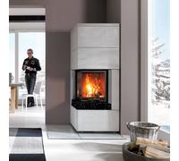 Cheminée en kit Camina S9 Court - porte coulissante - avec table de cheminée en pierre naturelle Nero
