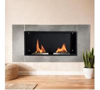 Cheminée encastrable murale bioéthanol 2 brûleurs acier inoxydable 110 cm gris métal