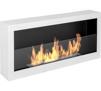 Cheminée éthanol S-Line BOX 90 cm avec vitre blanche. Cheminée murale avec verre. Cheminéeéthanol à accrocher au mur. Biocheminée 900mm.