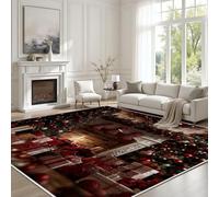 Cheminée Flamme Arbre de Noël Tapis Salon Moderne 120x170cm Tapis Antidérapant à Poil Ras, Chaussettes et Boîtes de Noël Rug Ne Perde Pas de Peluches, Facile à Entretenir Moquette Chambre