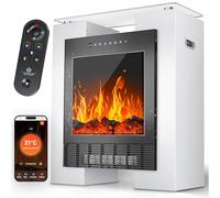 Cheminée LED KESSER® avec chauffage électrique | Cheminée électrique avec thermostat, cheminée sur pied avec effet feu/flammes réaliste via application + télécommande et Wi-Fi - avec minuterie, 15-35°
