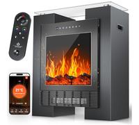 Cheminée LED KESSER® avec chauffage électrique | Cheminée électrique avec thermostat, cheminée sur pied avec effet feu/flammes réaliste via application + télécommande et Wi-Fi - avec minuterie, 15-35°