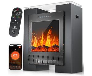 Cheminée LED KESSER® avec chauffage électrique | Cheminée électrique avec thermostat, cheminée sur pied avec effet feu/flammes réaliste via application + télécommande et Wi-Fi - avec minuterie, 15-35°