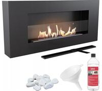 KRATKI Delta Flat Cheminée Bio Ethanol + Galets + Entonnoir + Biocarburant| Montage Mural Feu Réel, Récipient bio 0.4 l, Certifié TÜV | Acier, 40 x 90 cm, Vitrage, Noir Mat