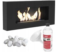 KRATKI Delta Flat Cheminée Bio Ethanol + Galets 1 kg + Entonnoir + Liquide Biocarburant 1 l + Récipient Biocarburant | Récipient Bio 0.4 l, TÜV | Acier, 40 x 90 cm, Noir Mat