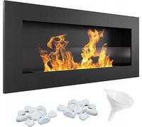 KRATKI Delta Slim Cheminée Bio Ethanol + Galets + Entonnoir | pour Installation Murale ou Encastrement d'angle, avec Vitrage l Récipient Bio 0.4 l, Certifié TÜV | Acier, 40 x 90 cm, Noir