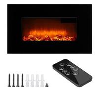 Cheminée murale électrique noire MONZANA - Effet flamme illusion - 1800 W - Télécommande - Minuterie