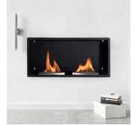 Cheminée murale encastrable bioéthanol 2 brûleurs, acier inox, 110x14,5x54 cm, gris métal