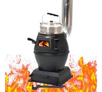 Cheminée portable en fonte multi-combustibles avec fenêtre de visualisation en verre pour intérieur et extérieur chauffage camping cuisine