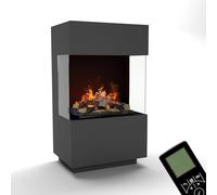 Cheminée sur Pied GLOW FIRE OGF 1 Mini à Vapeur d'eau - Cheminée électrique avec Flammes LED 3D réalistes, Effet crépitant, télécommande, 55x96x40 cm - Opti-Myst 400 avec déco Bois, Gris